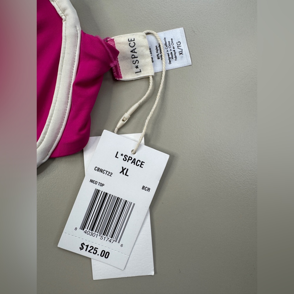 L*Space Nico Bikini Top XL Pink Underwire Bougainvillea & Cream Vacation Swim - Picture 6 of 11